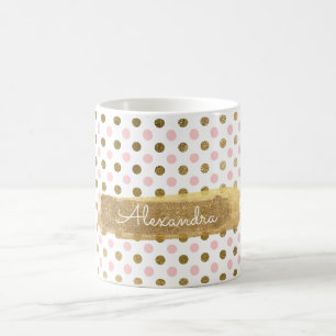 Niedliche Polka-Punkt-Rosa-und Goldkaffeetasse Kaffeetasse