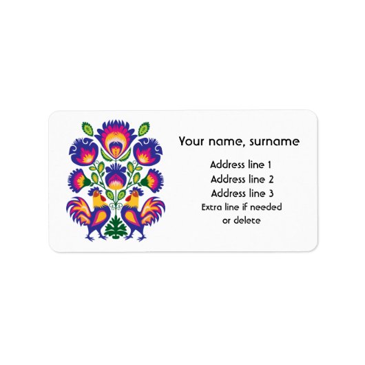 Niedliche polnische Folklore Wycinanki mit Heuchel Adressaufkleber (Vorne)