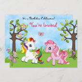 Niedliche Ponies Girls Rodelbahn Einladung (Vorne/Hinten)