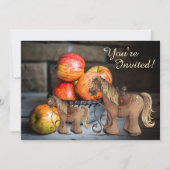 Niedliche Ponies und Äpfel Herbstpferd Kinderdusch Einladung (Vorderseite)