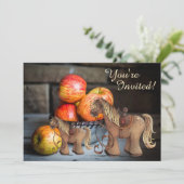 Niedliche Ponies und Äpfel Herbstpferd Kinderdusch Einladung (Stehend Vorderseite)