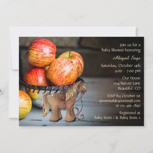 Niedliche Ponies und Äpfel Herbstpferd Kinderdusch Einladung (Rückseite)