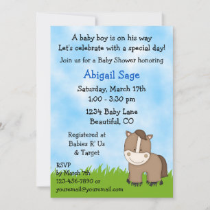 Niedliche Pony Baby Dusche Einladung für Jungen