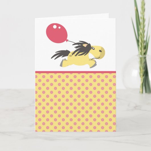Niedliche Pony & Balloon Greetings Card Karte (Vorderseite)