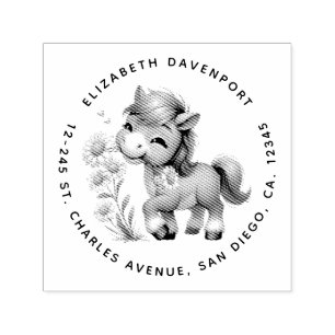 Niedliche Pony Eating Daisies-Adresse Permastempel