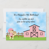 Niedliche Pony Rides und Rosa Barn Pferd Geburtsta Einladung (Vorderseite)