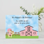 Niedliche Pony Rides und Rosa Barn Pferd Geburtsta Einladung (Stehend Vorderseite)