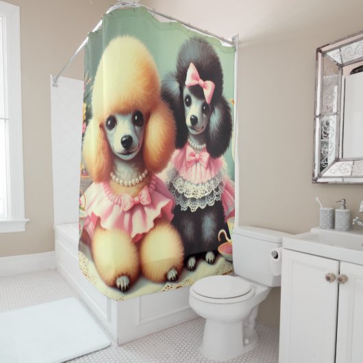 Niedliche Poodle-Illustration Duschvorhang (Beispiel)