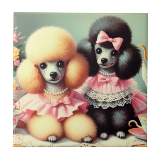 Niedliche Poodle-Illustration Fliese (Vorderseite)