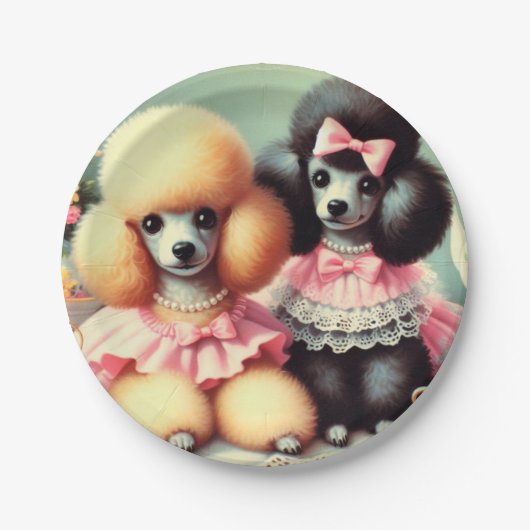 Niedliche Poodle-Illustration Pappteller (Vorderseite)