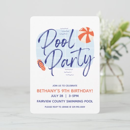 Niedliche Pool-Party Einladung (Stehend Vorderseite)
