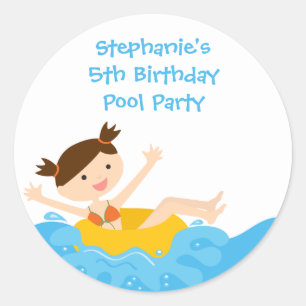 Niedliche Pool-Party-Geburtstagsaufkleber des Runder Aufkleber