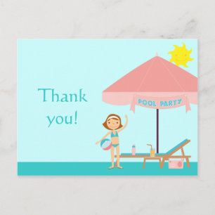 Niedliche Pool Party Girl's danke Ihnen Postcard Postkarte