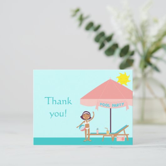 Niedliche Pool Party Girl's danke Ihnen Postcard Postkarte (Stehend Vorderseite)
