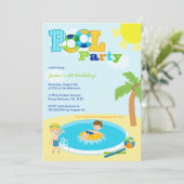 Niedliche Pool-Partyjungen-Geburtstags-Party Einladung (Stehend Vorderseite)