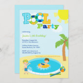 Niedliche Pool-Partyjungen-Geburtstags-Party Einladung (Vorne/Hinten)