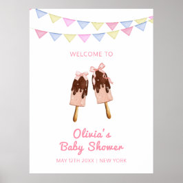 Niedliche Popcicle Bow Ice Cream Baby Dusche Willk Poster
