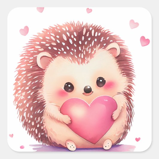 Niedliche Porcupine Valentinsplatte Quadratischer Aufkleber (Vorderseite)
