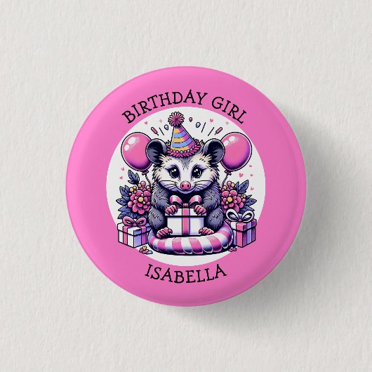 Niedliche Possum Personalisierte Girl's Birthday G Button (Vorderseite)