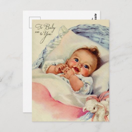 Niedliche Postkarte für Vintages Neugeborenes (Vorne/Hinten)