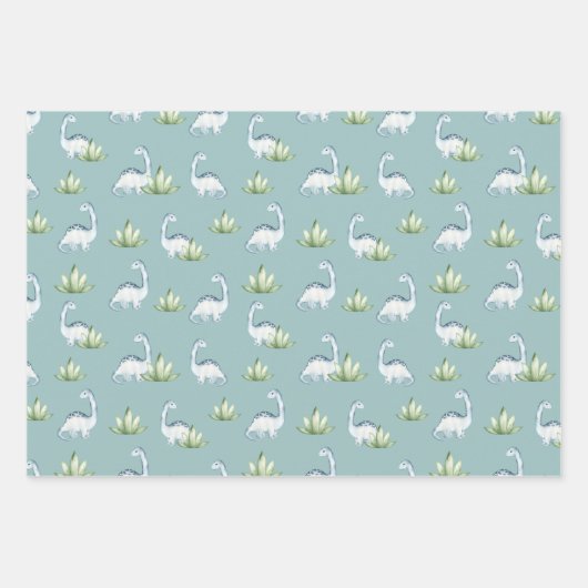 Niedliche prähistorische Dinosaurier und Pflanze M Geschenkpapier Set (Vorderseite 2)