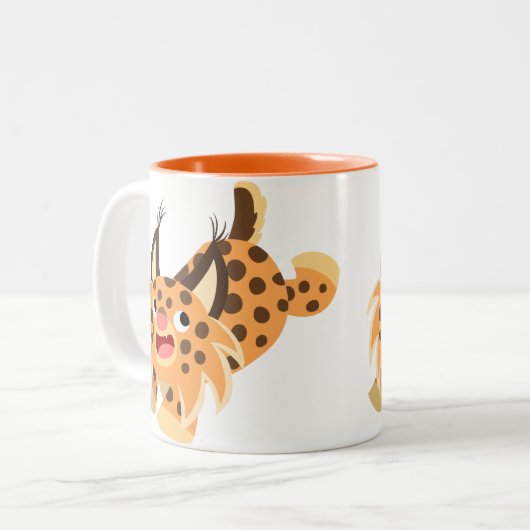 Niedliche Prankish Cartoonbobcat-Tasse Zweifarbige Tasse (Vorderseite Links)