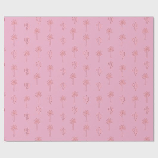 Niedliche Preppy Palm Trees und Cactus Retro Pink Geschenkpapier (Flach)
