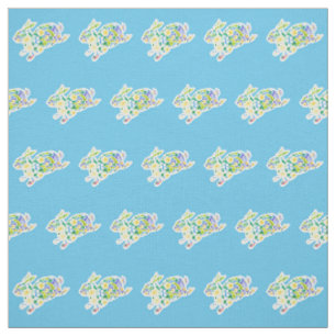 Niedliche Primroses Floral Bunnies Muster auf blau Stoff