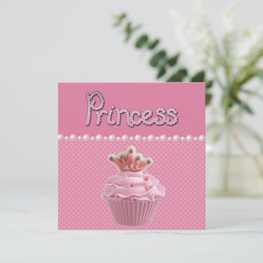 Niedliche Princess Cupcake Babydusche Einladung (Stehend Vorderseite)
