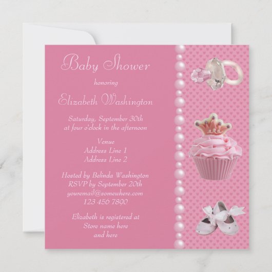 Niedliche Princess Cupcake Babydusche Einladung (Rückseite)