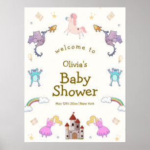 Niedliche Princess Dragon Unicorn Kinderdusche Wil Poster