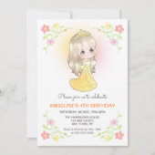 Niedliche Princess Orange Dress Floral Foto Geburt Einladung (Vorderseite)