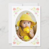 Niedliche Princess Orange Dress Floral Foto Geburt Einladung (Rückseite)