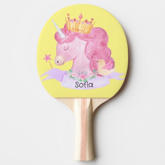 👑 Niedliche Princess Unicorn Individuelle Name Tischtennis Schläger (Vorderseite)