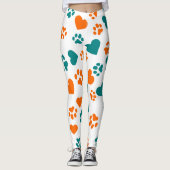 Niedliche Print & Hearts Leggings - Orange & Blue (Vorderseite)