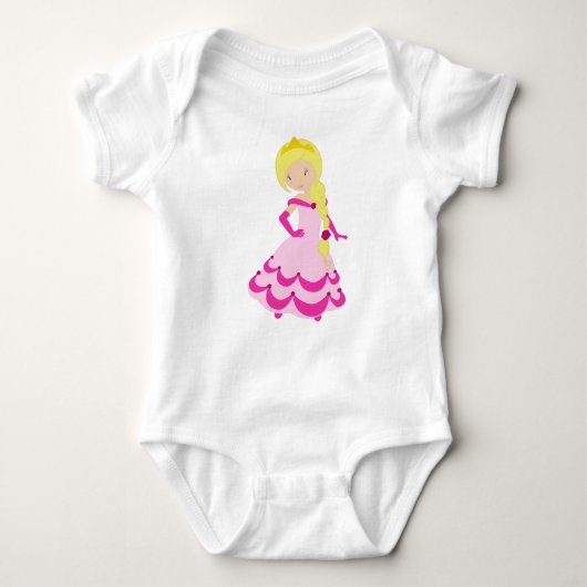 Niedliche Prinzessin, Blondhaar, Kronen, rosa Klei Baby Strampler (Vorderseite)