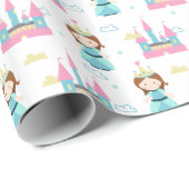 Niedliche Prinzessin Burg Rosa Geschenkpapier (Rolleneckpunkt)