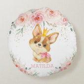 Niedliche Prinzessin Corgi Dog Blush Bloral Rundes Kissen (Rückseite)