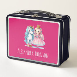 Niedliche Prinzessin & Einhorn, hellrosa Weiß Metall Brotdose