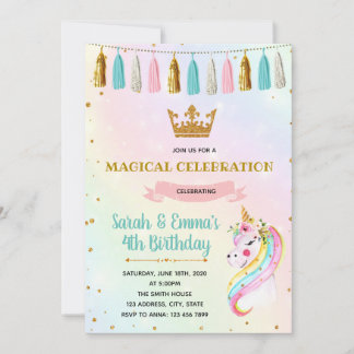Niedliche Prinzessin Einhorn-Party Einladung