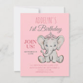Niedliche Prinzessin Elephant Little Girl's 1. Geb Einladung (Vorderseite)