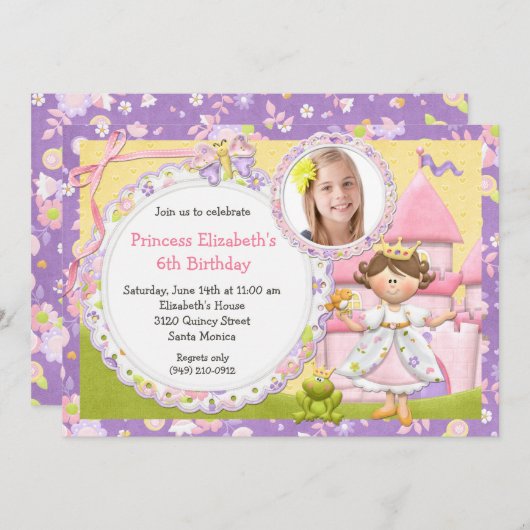 Niedliche Prinzessin Geburtstagspartei Einladung (Vorne/Hinten)