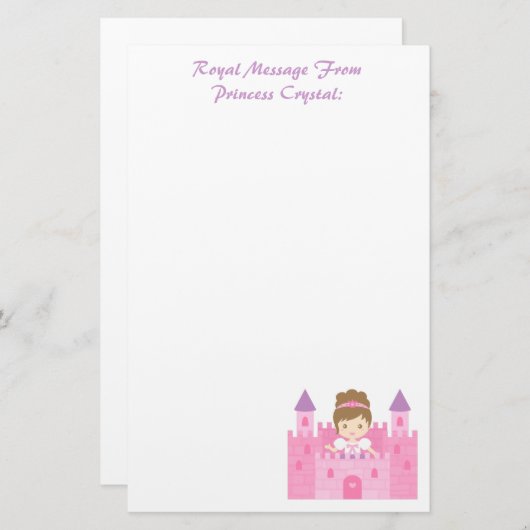 Niedliche Prinzessin Girl von Pink Briefpapier (Vorne/Hinten)