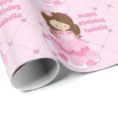 Niedliche Prinzessin Happy Birthday Pink Custom Gi Geschenkpapier (Rolleneckpunkt)