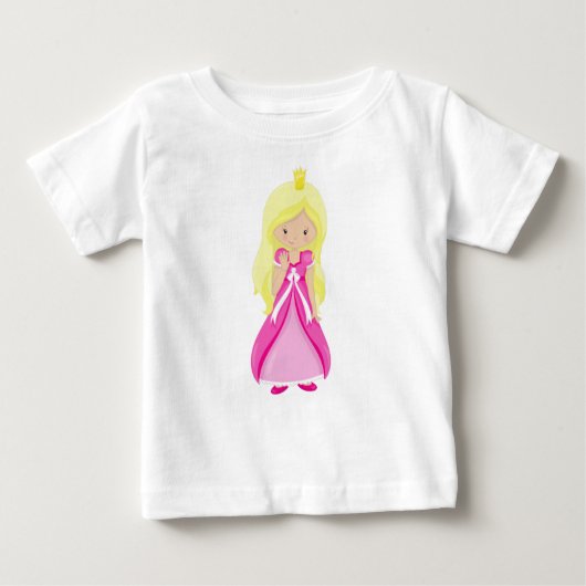 Niedliche Prinzessin, Krone, Blondhaar, rosa Kleid Baby T-shirt (Vorderseite)