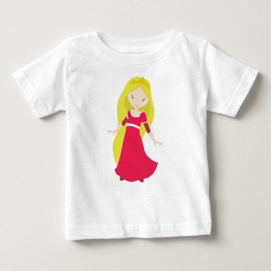 Niedliche Prinzessin, Krone, Blondhaar, Rotes Klei Baby T-shirt (Vorderseite)