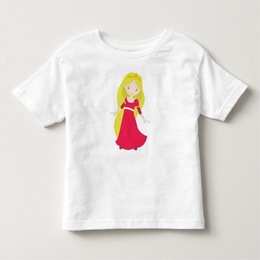 Niedliche Prinzessin, Krone, Blondhaar, Rotes Klei Kleinkind T-shirt (Vorderseite)