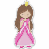 Niedliche Prinzessin, Krone, braune Haare, rosa Kl Aufkleber (Vorderseite)