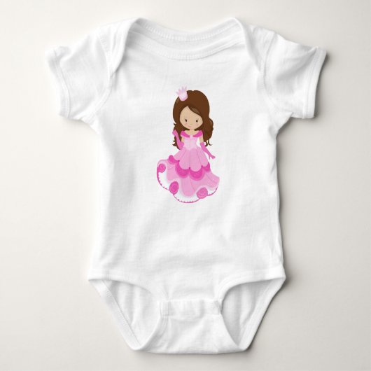 Niedliche Prinzessin, Krone, rosa Kleid, braune Ha Baby Strampler (Vorderseite)