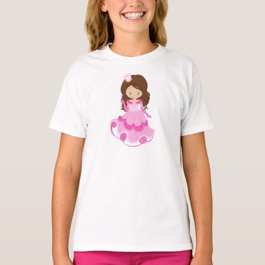 Niedliche Prinzessin, Krone, rosa Kleid, braune Ha T-Shirt (Vorderseite)